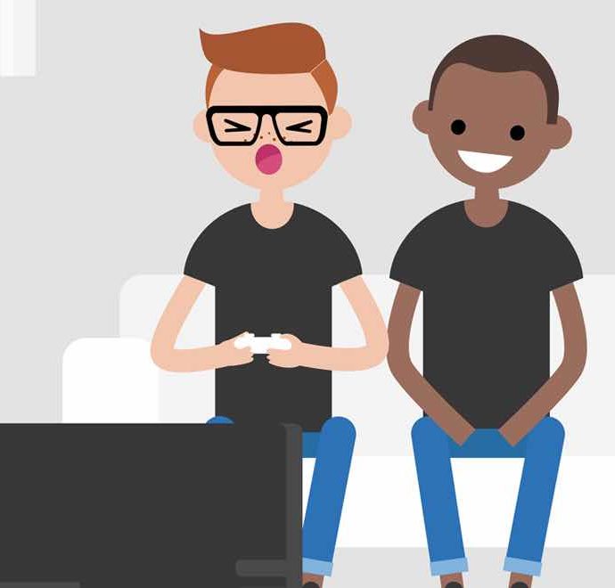 illustration teen friends gaming